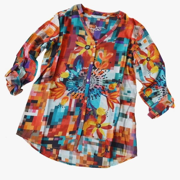 Desigual Women's Begona multicolor Woven Long Sleeve Shirt - Picture 2 of 10